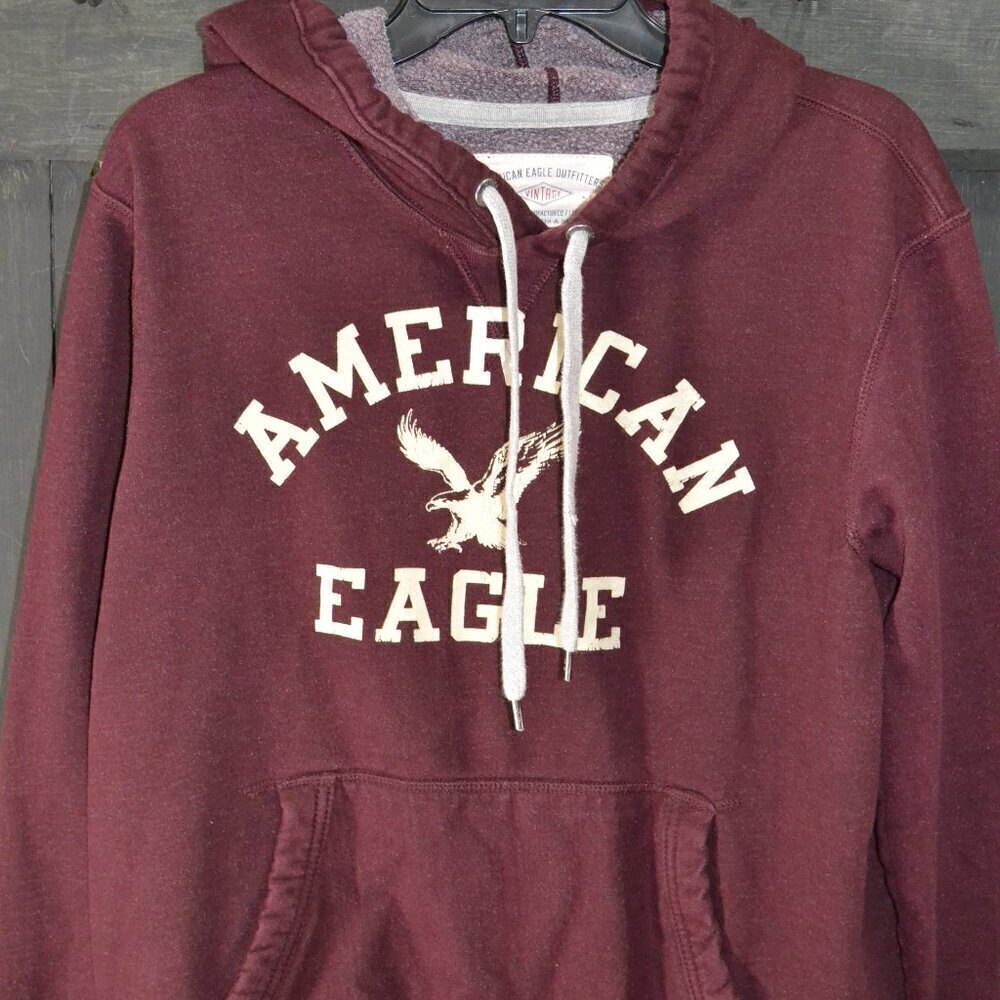 Vintage American Eagle - Medium M - Hooded Sweatshirt - Maroon/ Red
